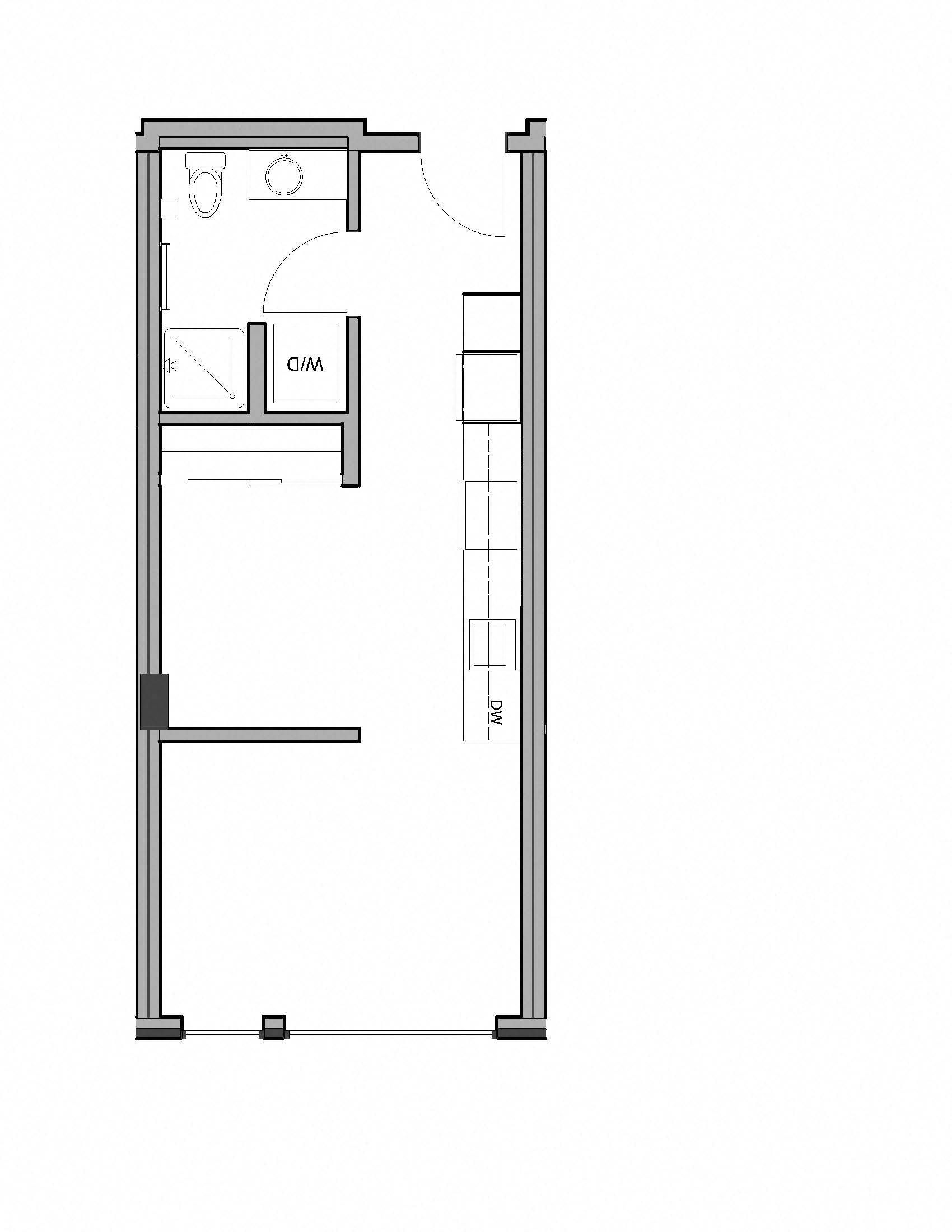 Floor plan for 1 bed, 1 bath, 448 sqft